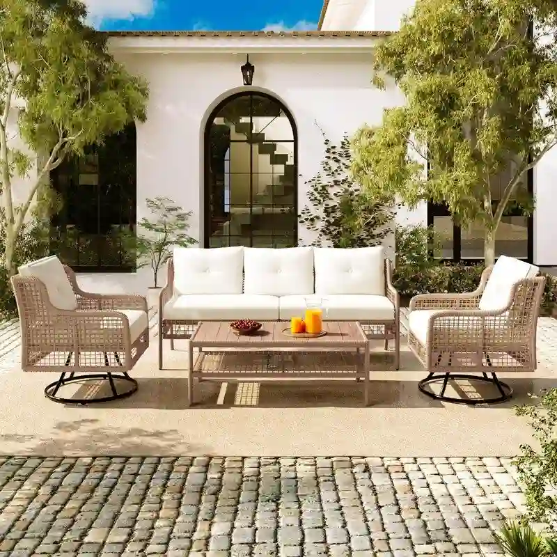 4-Piece Outdoor Conversation Set with Swivel Chairs and Removable Cushions for Comfort