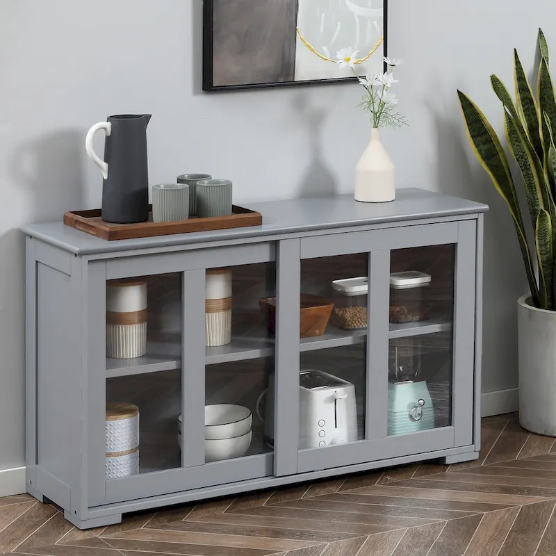 Modern Kitchen Sideboard, Stackable Storage Cabinet, Sliding Glass Door Console, Cupboard Serving Buffet for Kitchen