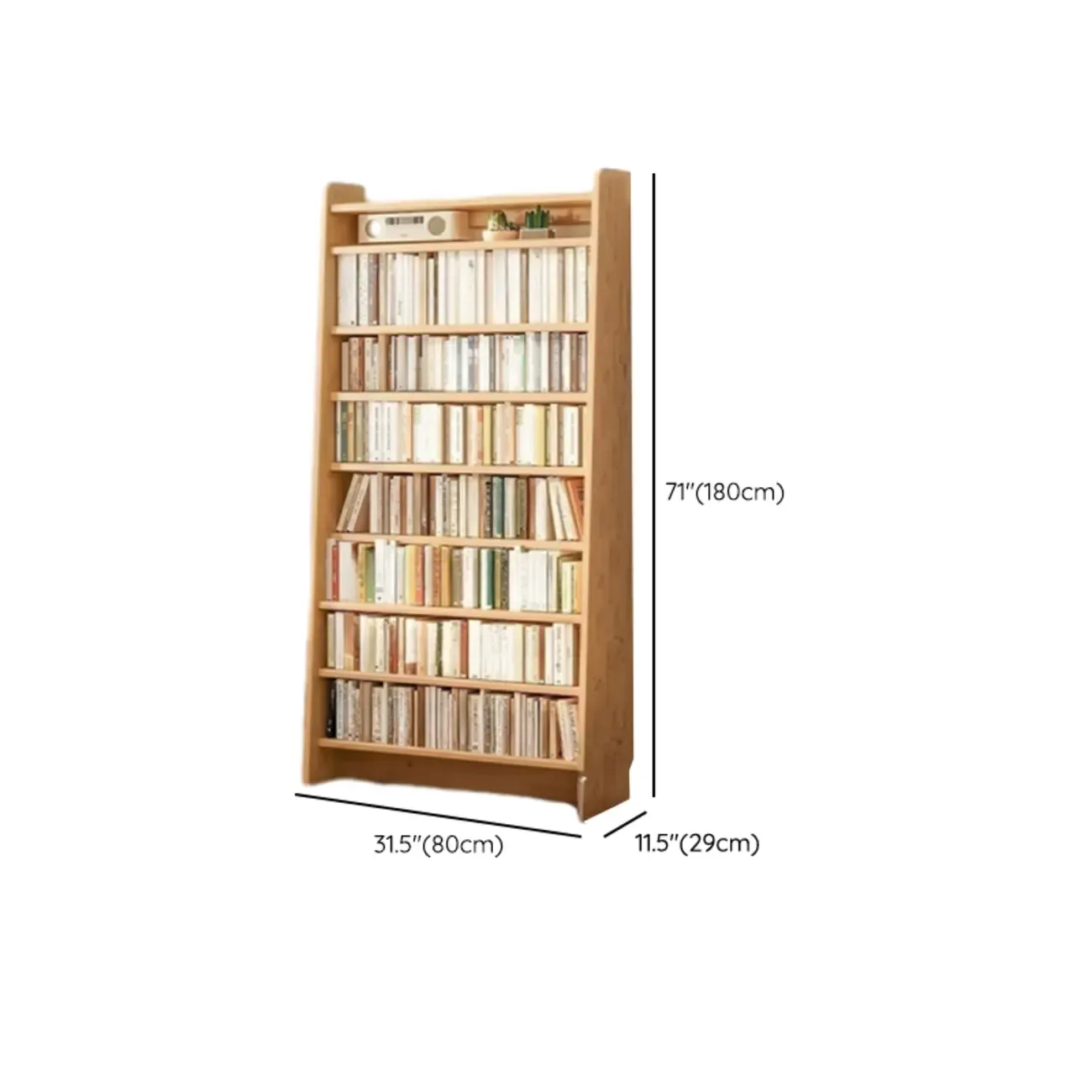 Natural Narrow Multi-Layer Open Back Wooden Bookshelf
