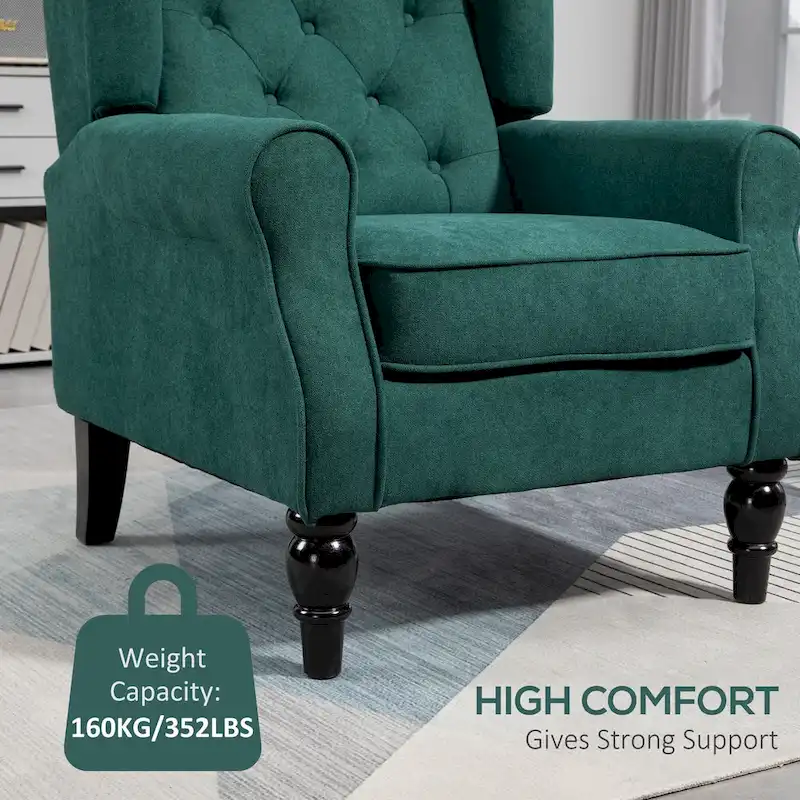 Dark Green High Wingback Button-Tufted Fabric Accent Chair – Single