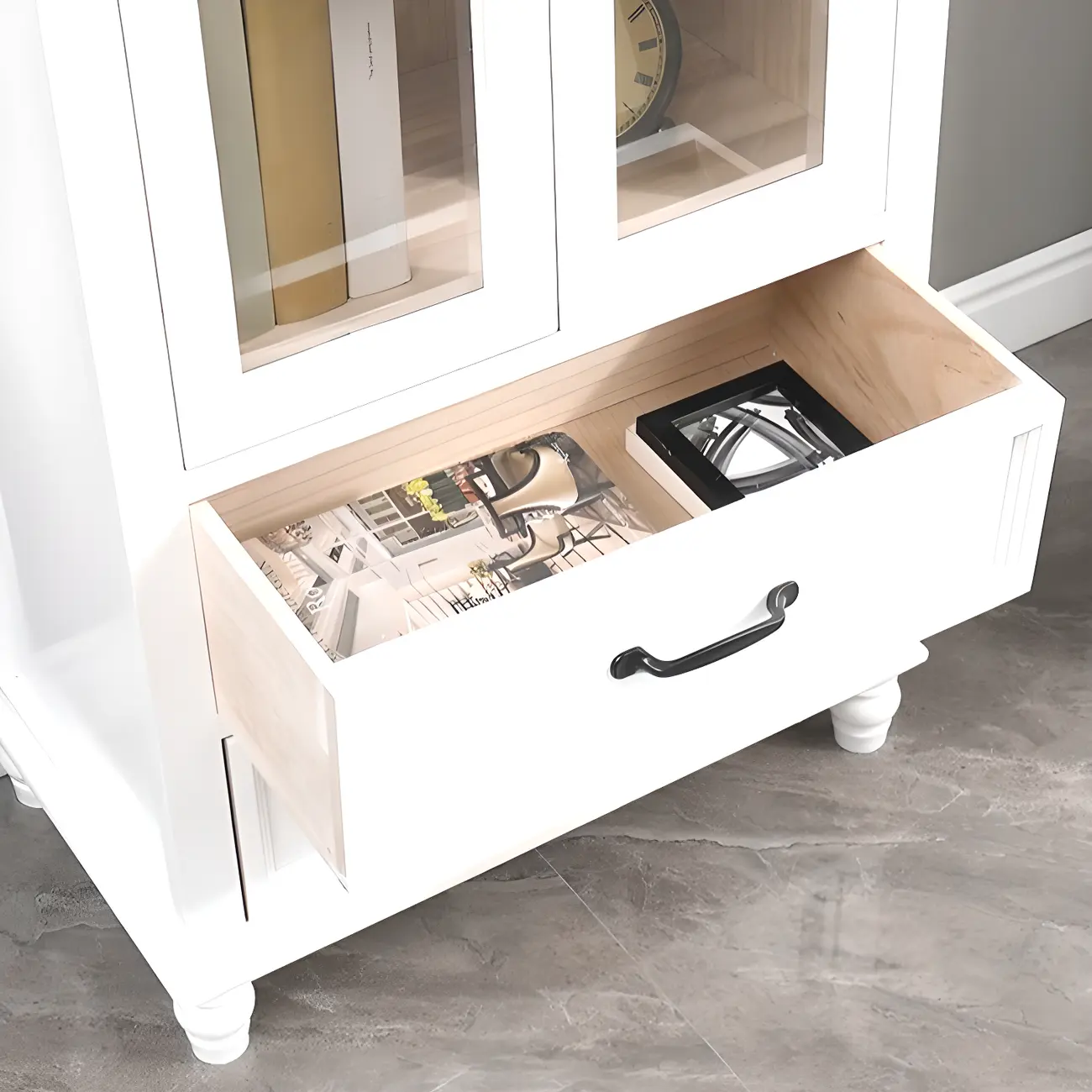 Freestanding Solid Wood White Cabinet with Drawers