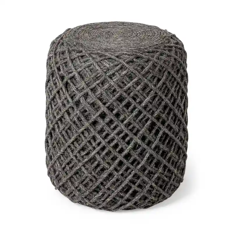 Mercana Allium Brown Woven Wool Round Pouf