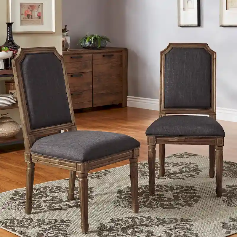 Arched-Back Linen and Solid Wood Dining Chairs (Set of 2)