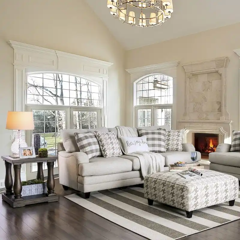 Light Grey, Transitional Style, 3-Seat Sofa with Linen Fabric & Wood Frame