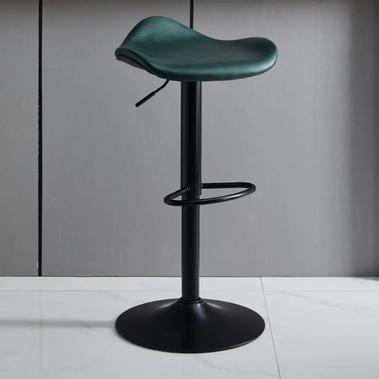 Modern Green Saddle Fax Leather Adjustable Swivel Bar Stools