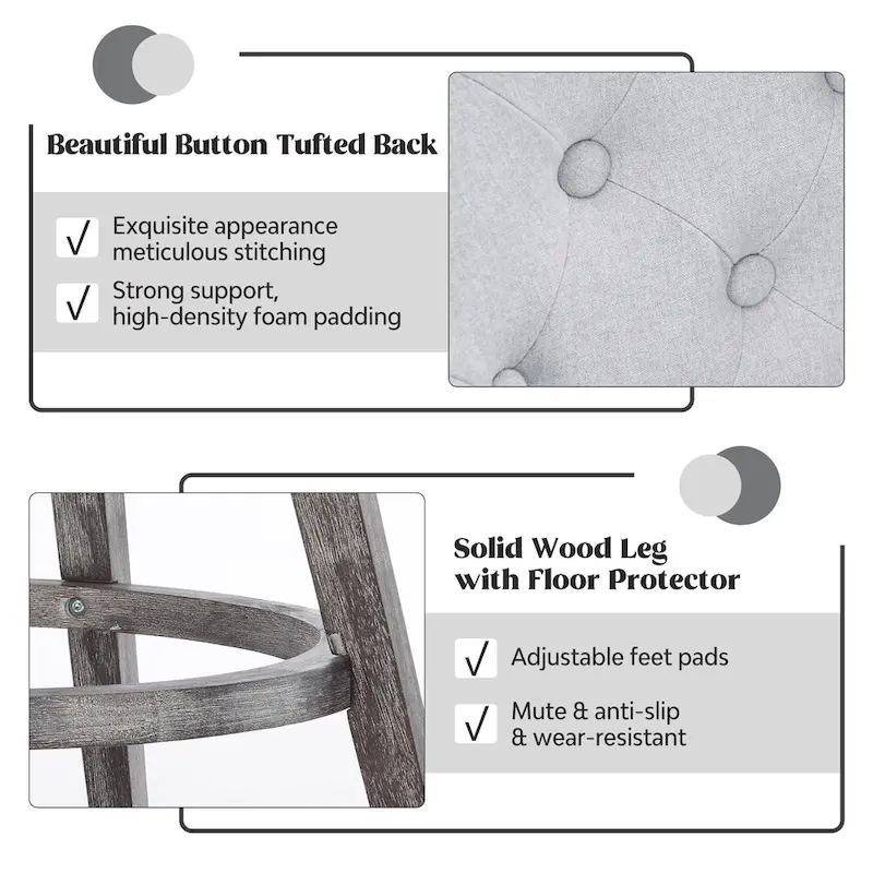 HOMYKA Tufted Swivel Bar Stool with Wood Grain Chair Legs Set of 2