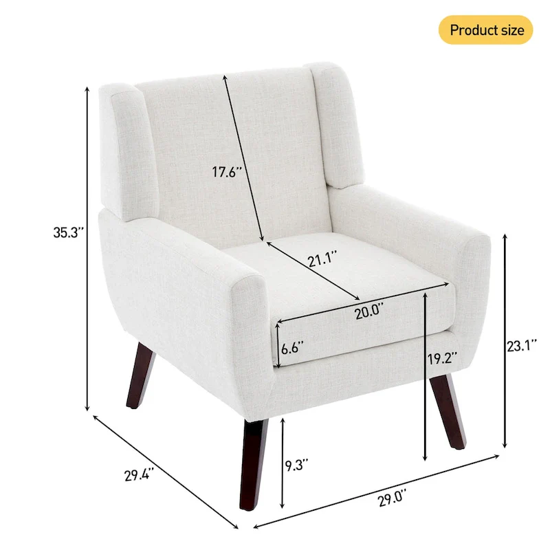 Linen Upholstered Accent Chair Wingback Armchair Set of 2