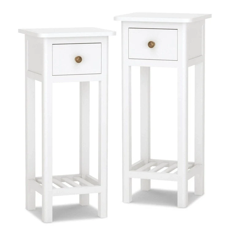 2-Tier Slim Rectangular Side Table - Black/White - Acacia Wood
