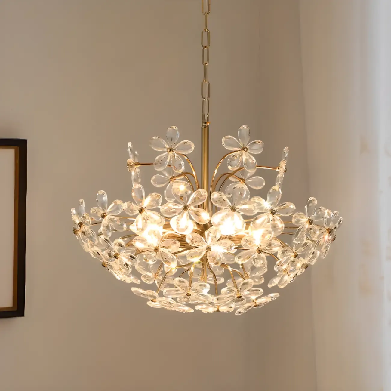 Elegant Floral Crystal Gold Adjustable Chandelier