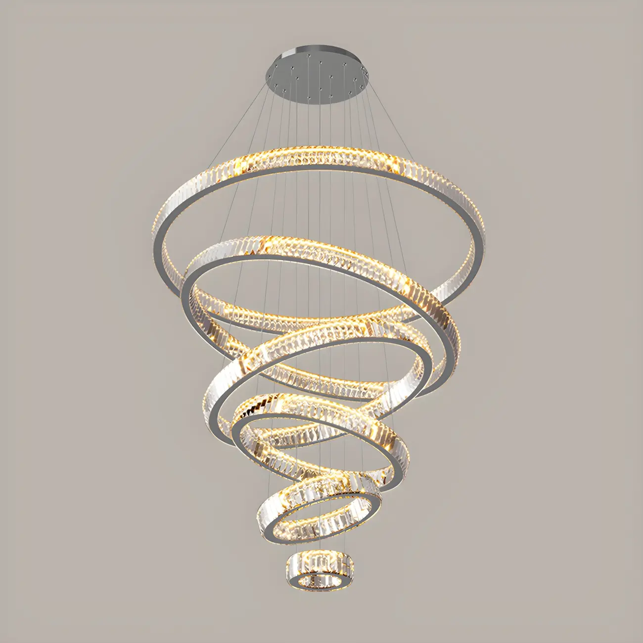 Gold Spiral Ring Crystal Tier Chandelier Modern Remote LED