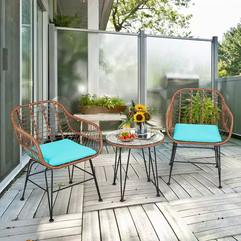 Costway 3PCS Patio Rattan Bistro Set Coffee Table Armchair Garden