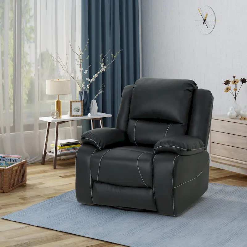 Malic Tufted Faux Leather Swivel Recliner by