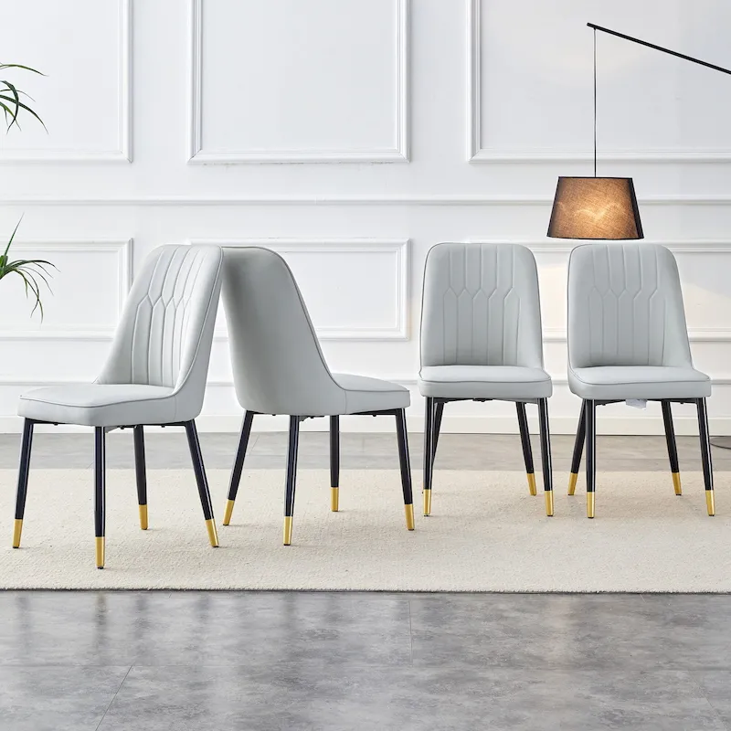 Modern Dining Chairs with Faux Leather Cushioned Backrest Seat Metal Legs, for Dining Room Living Room and Bedroom