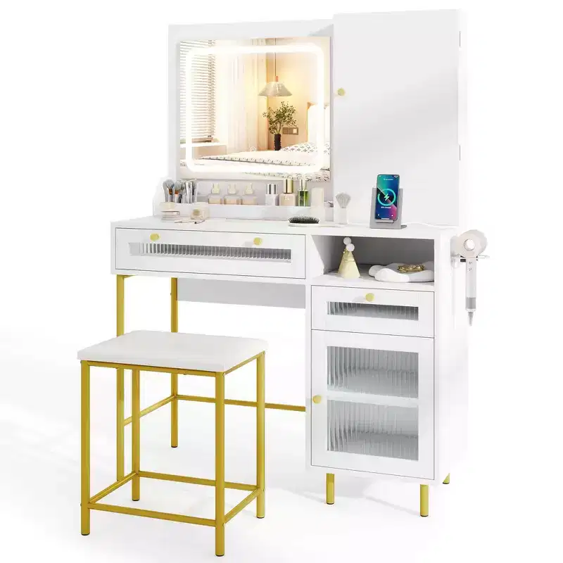 Costway Vanity Set with Mirror and Lights 3 Lighting Modes & Adjustable Brightness