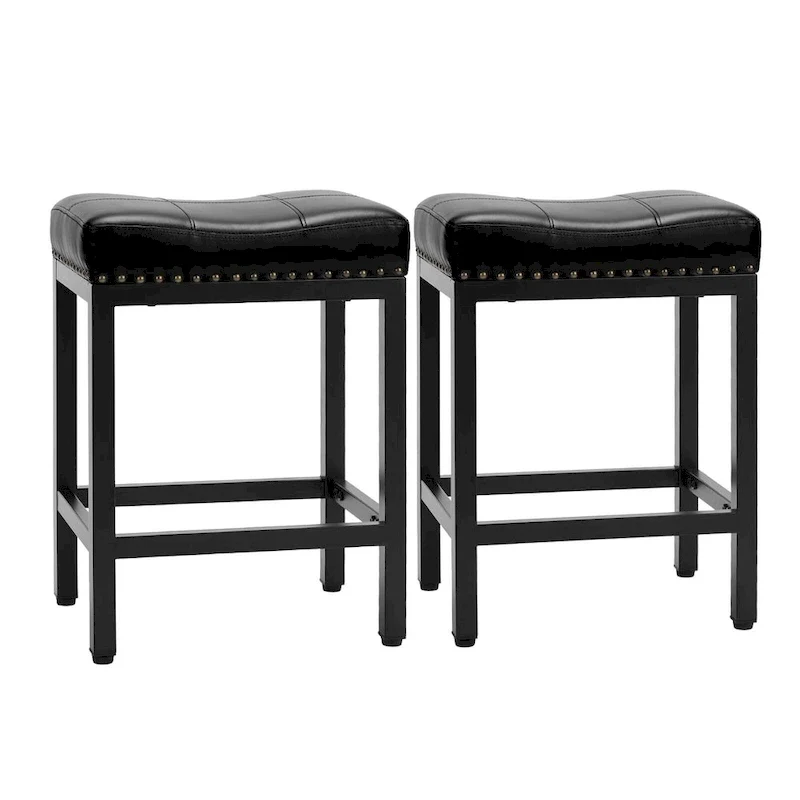 24 in. H Upholated PU Leather Thick Saddle Seat Counter Bar Stools Set of 2, Kitchen Chairs with Metal Base