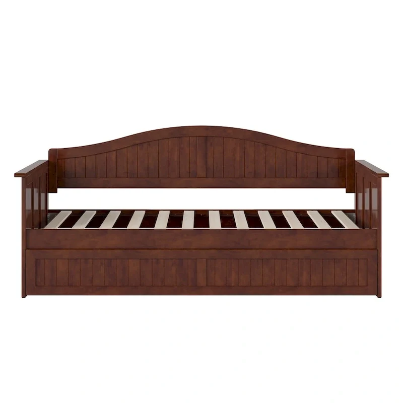 Twin Wood Daybed with Trundle - Beadboard Design, 600lbs Capacity, White/Walnut/Grey/Toffee, No Box Spring Needed