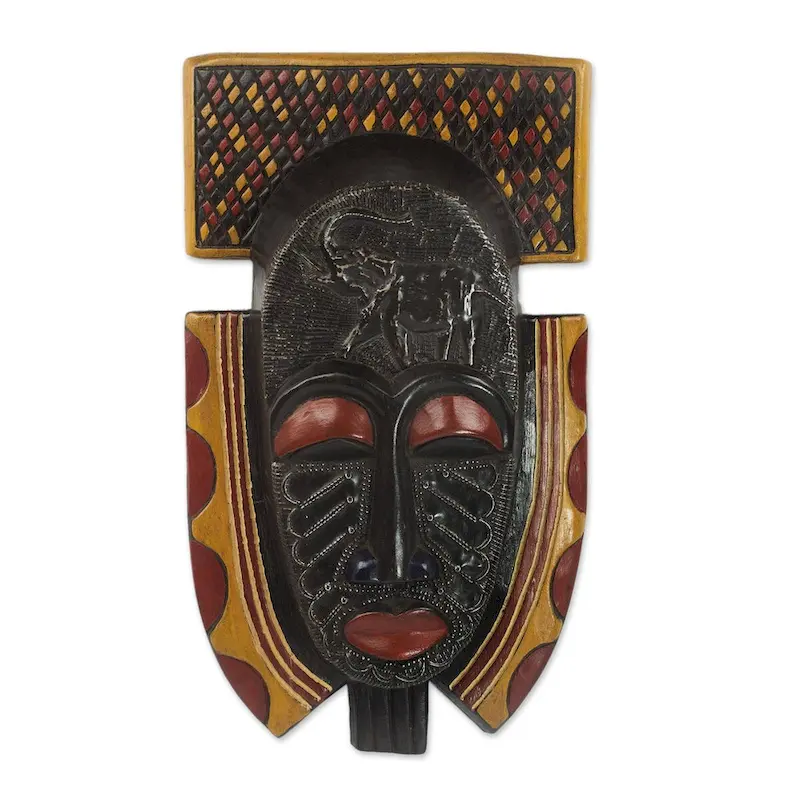 Handmade African Wood Mask, 'Osunu' (Ghana) - 19  H x 11  W x 3.7  D