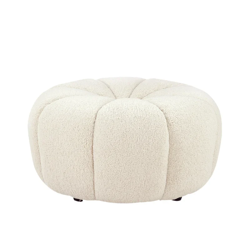 Round Boucle Ottoman, Cream