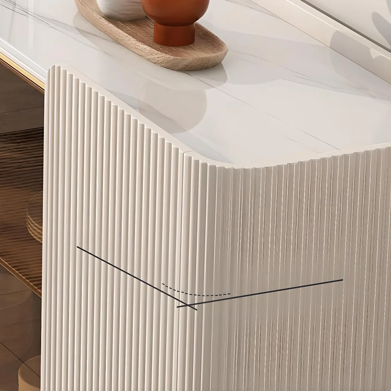 Glam Off-White Stone Countertop Sideboard with Shelves