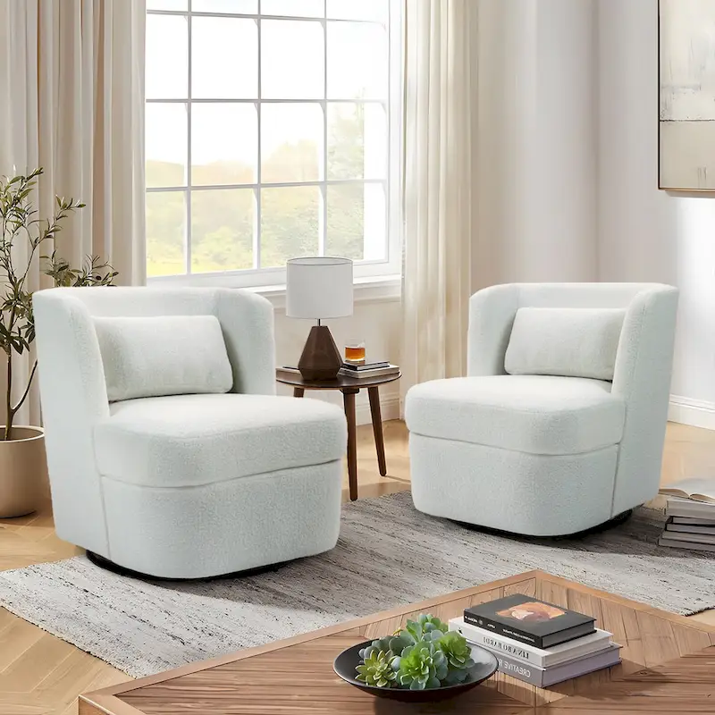 Swivel Accent chairs With Boucle Linen Fabric Set of 2