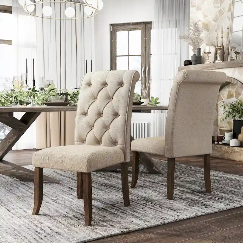 Sheila Rustic Farmhouse Tufted Fabric Dining Chairs (Set of 2) by Furniture of America