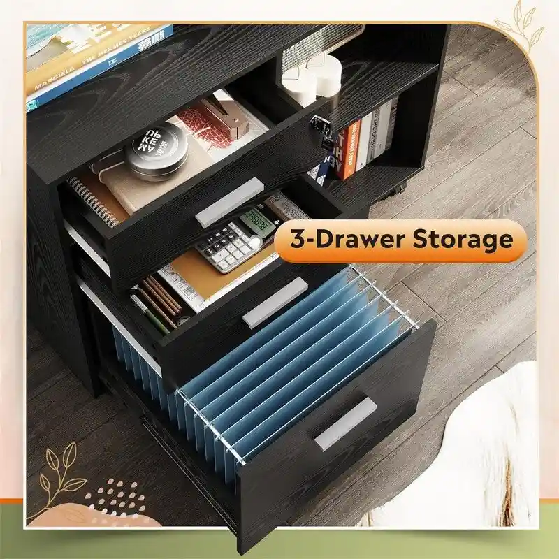 3-Drawer Wood File Cabinet - 15.7 D x 31.3 W x 24.7 H