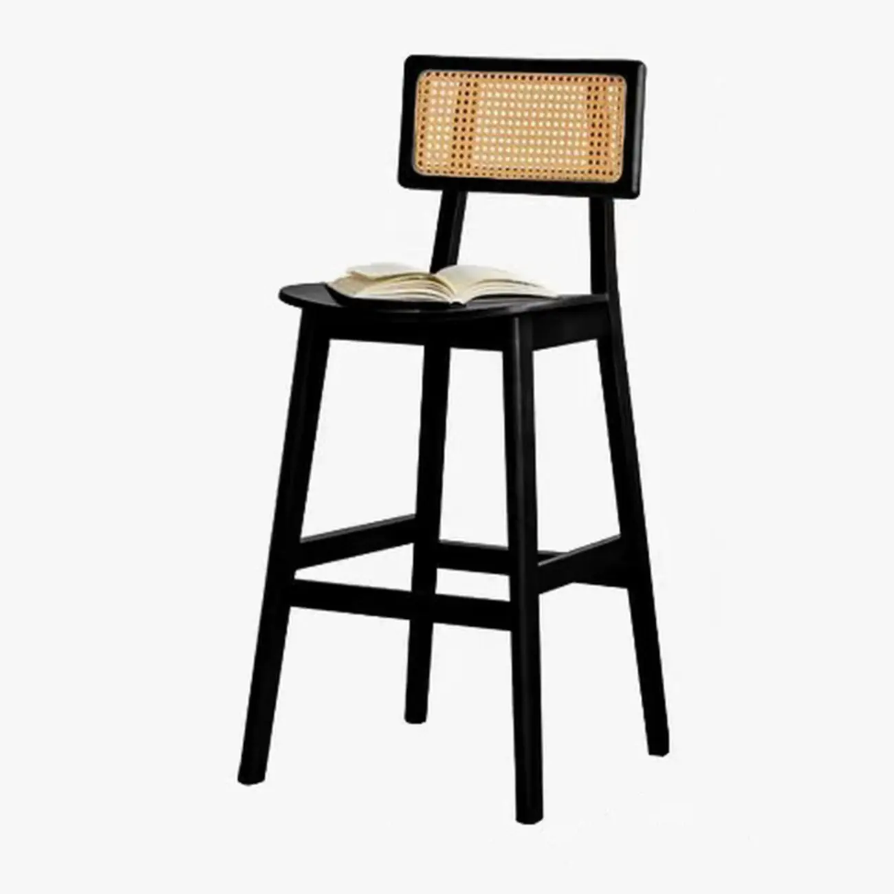 Scandinavian Solid Wood Rattan Back Counter Height Stools
