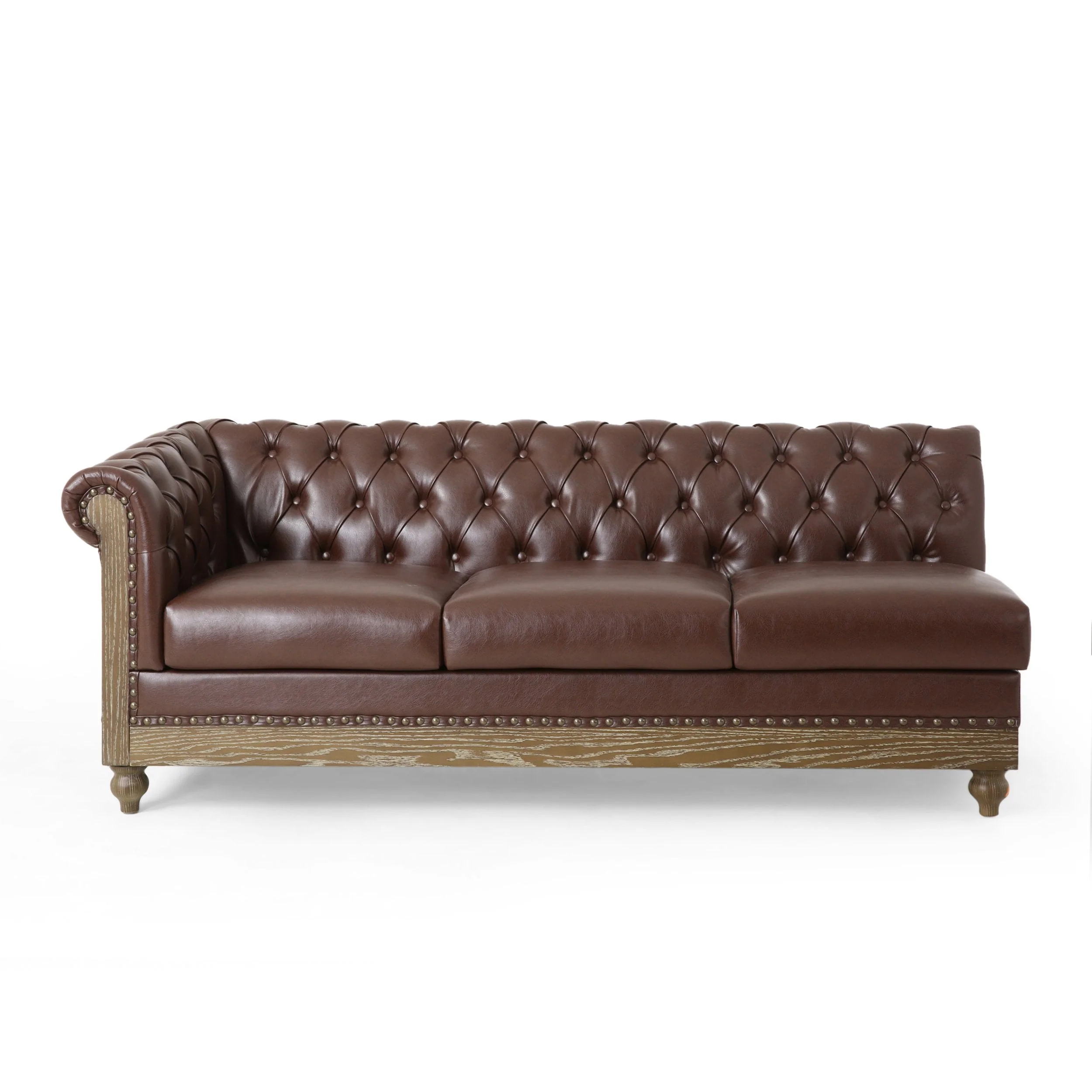 Tufted 7 Seater Sectional Sofa with Nailhead Trim - NH635413
