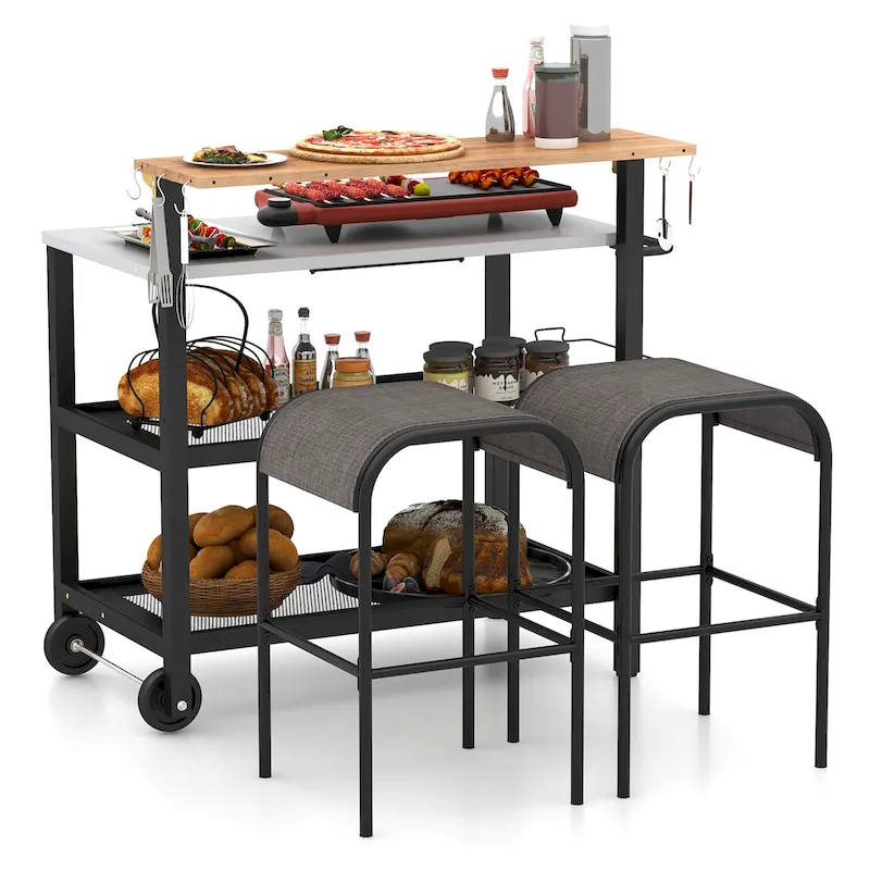 Gymax Rolling Bar Cart w/ Flip-up Table Hooks Paper Towel Holder 2