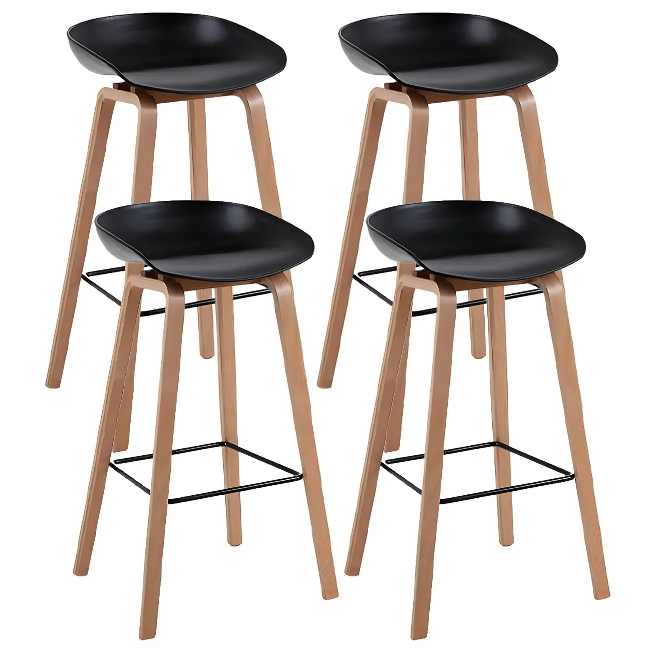 Mid-Century Modern Plastic Bar Stool with Wood Legs