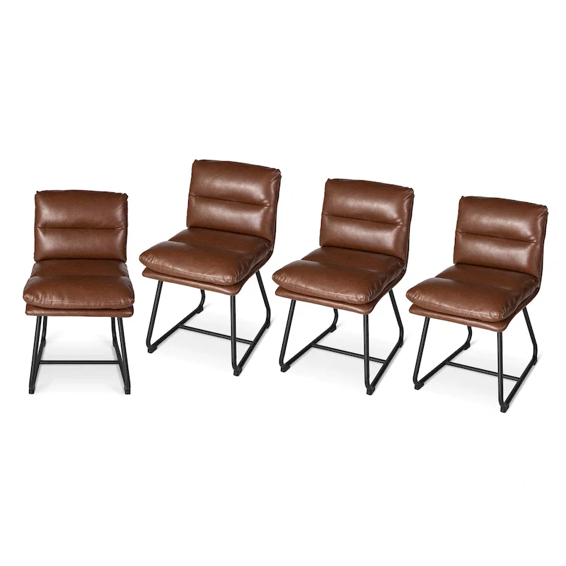 Glitzhome Set of 2/4 Modern PU Leather Thick Upholstered Side Dining Chairs with Metal Legs