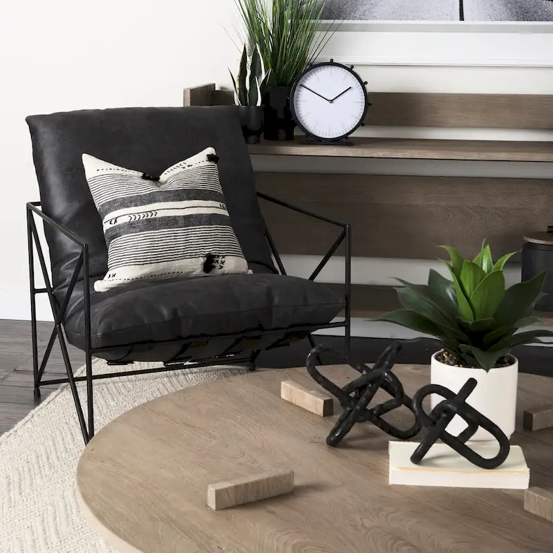 Leonidas Black Faux Leather with Black Metal Frame Accent Chair