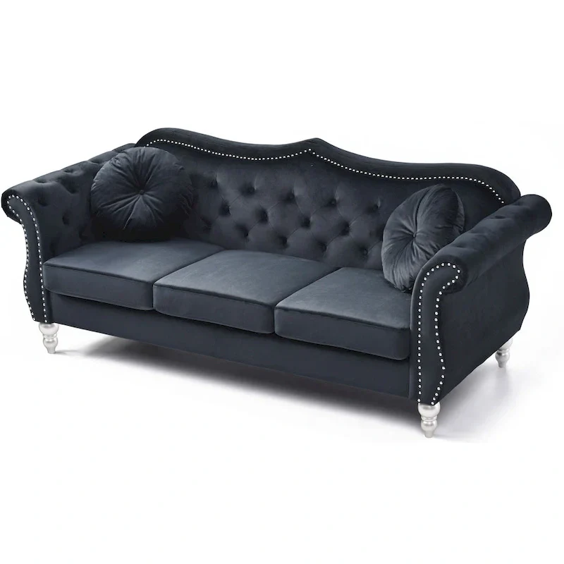 Velvet Sofa with Button Tufting and Nailhead Trim