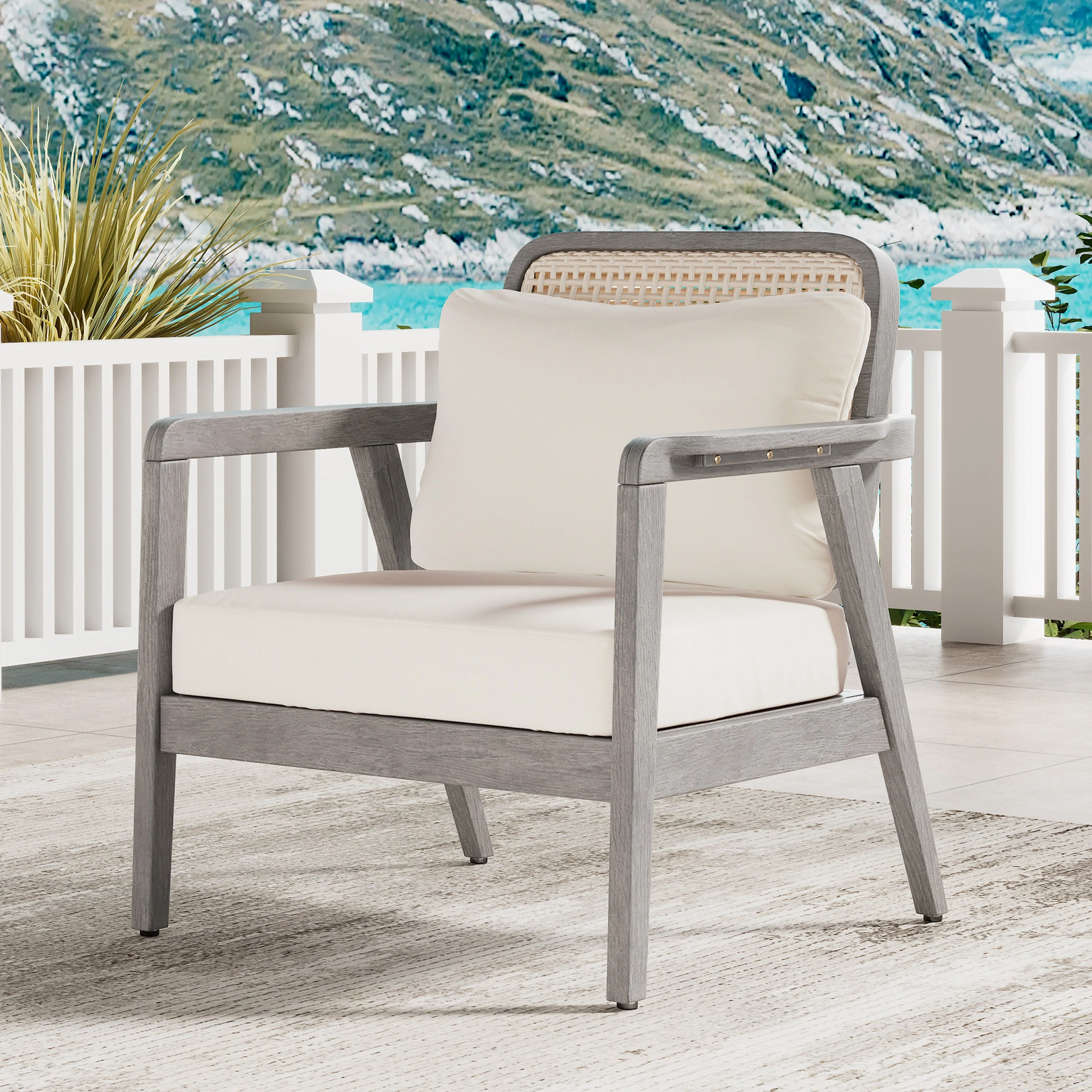 Outdoor Patio Club Chair ¨C Solid Acacia Wood Frame with Criss-Cross Back & Water-Repellent Cushions