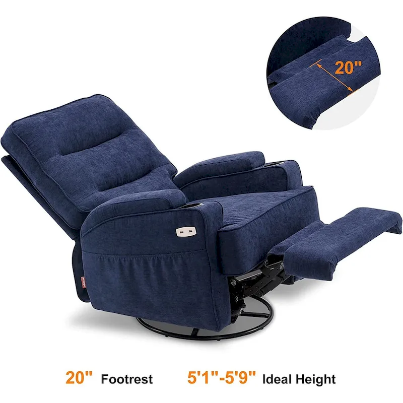 Electric Power Swivel Glider Recliner Chair with Heat and Massage, Fabric, Single Seat