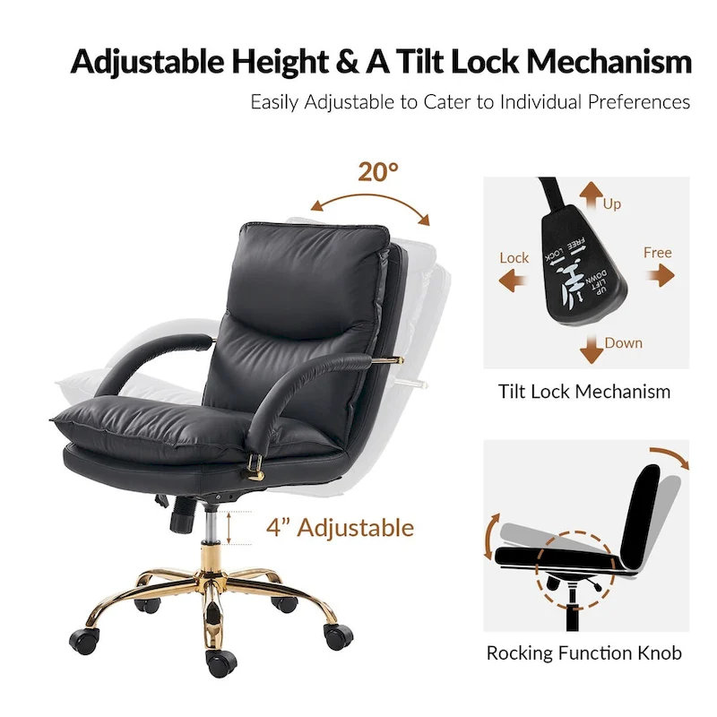 Leona Modern Faux Leather Adjustable Height Tilting Office Chair with Swivel Base by HULALA HOME