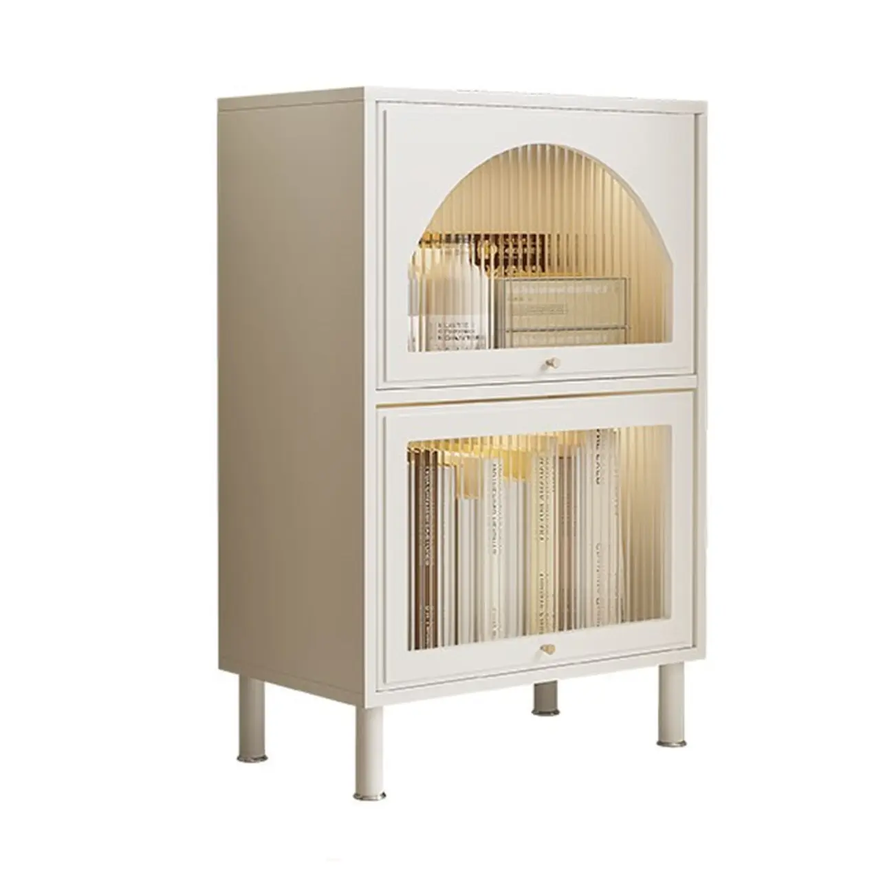 3-5 Shelves White Glass Display Cabinet with Flip Cover