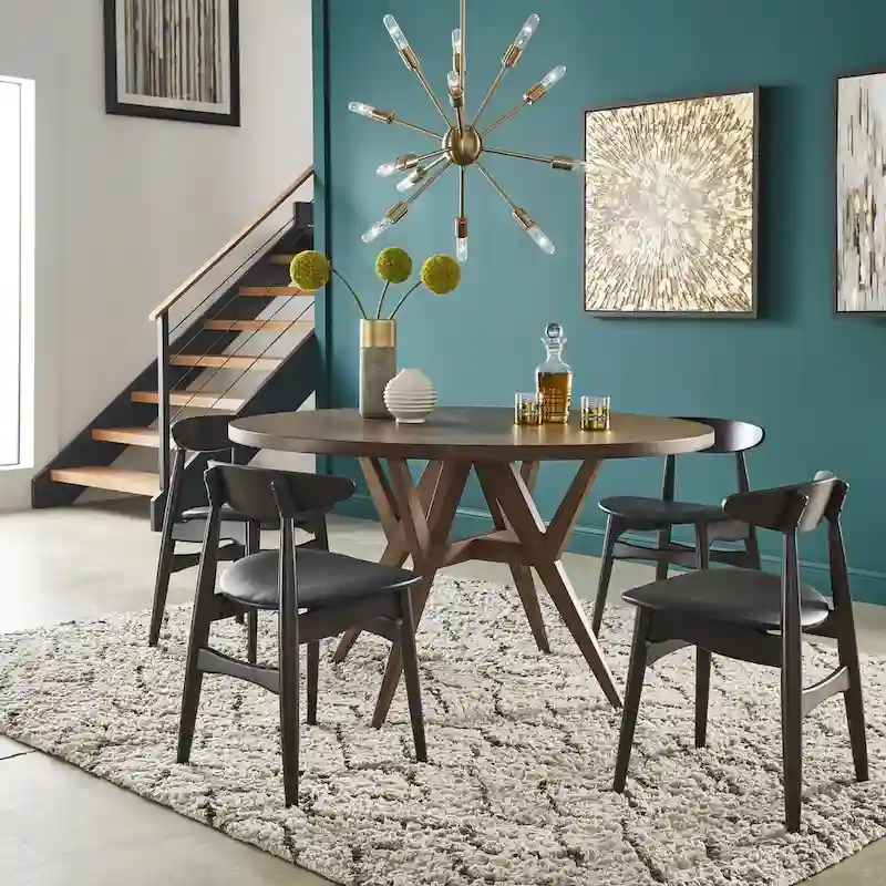 Sheeba Round Mid-Century Modern Walnut Base Dining Table by iNSPIRE Q Modern