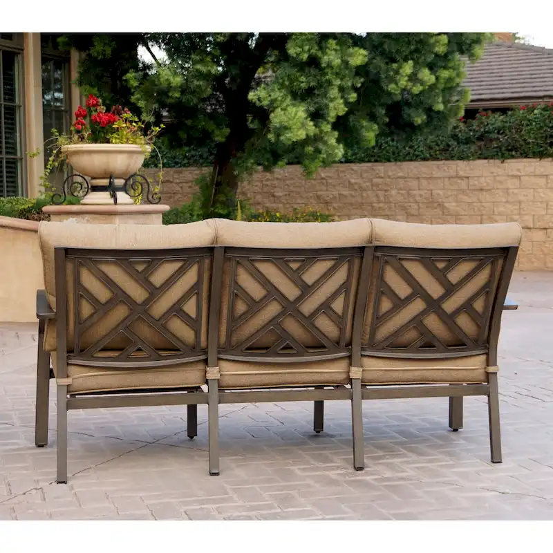 Brooklyn 4-Piece Patio Conversation Set with Cushions and 32 x 50  Rectangular Propane Fire Pit Coffee Table