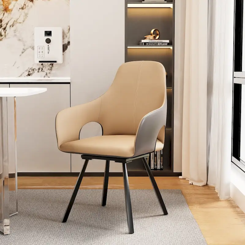 Two-tone Microfiber Leather Upholstered Rotatable Dining Chairs