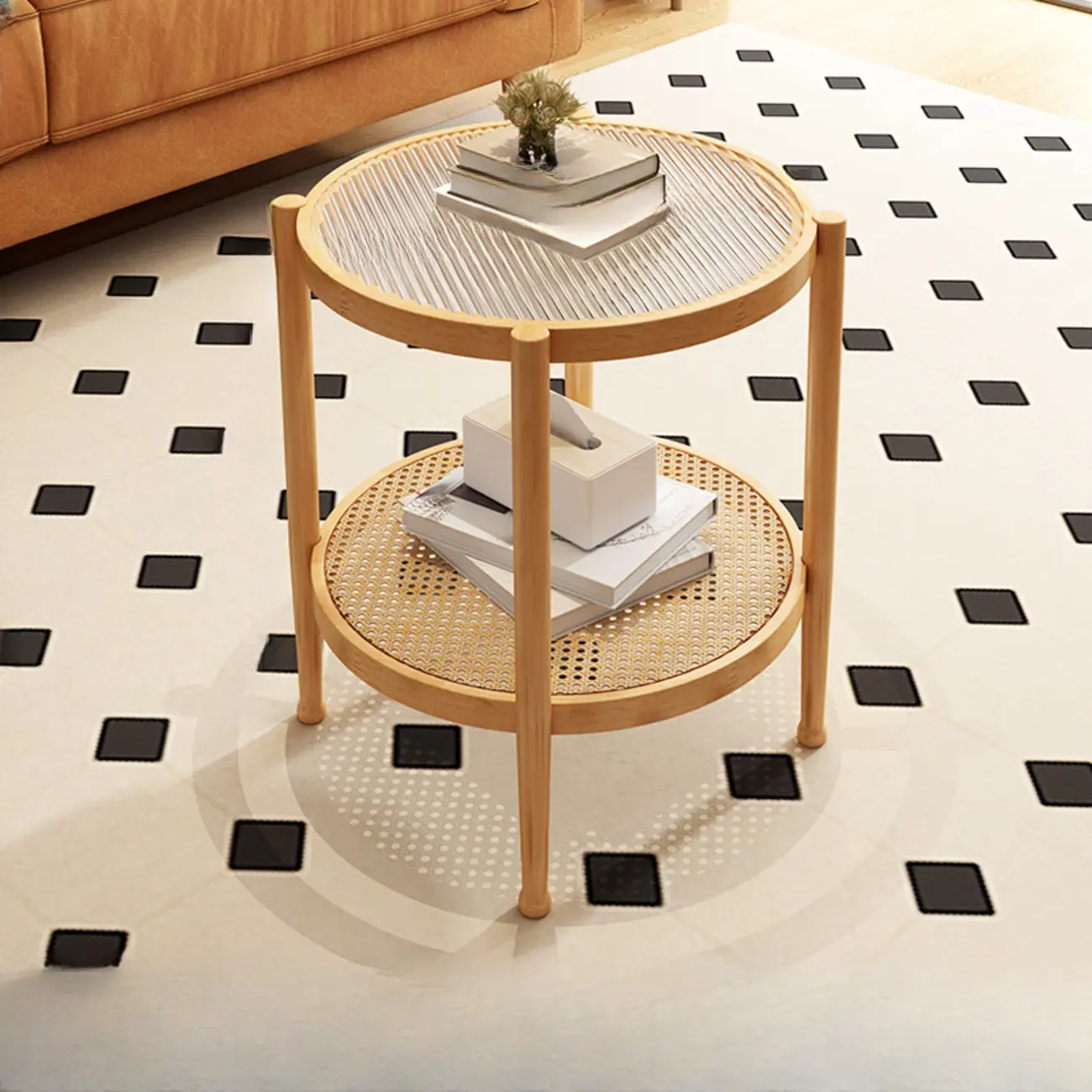 Modern White Rectangle Glass Coffee Table with Shelf