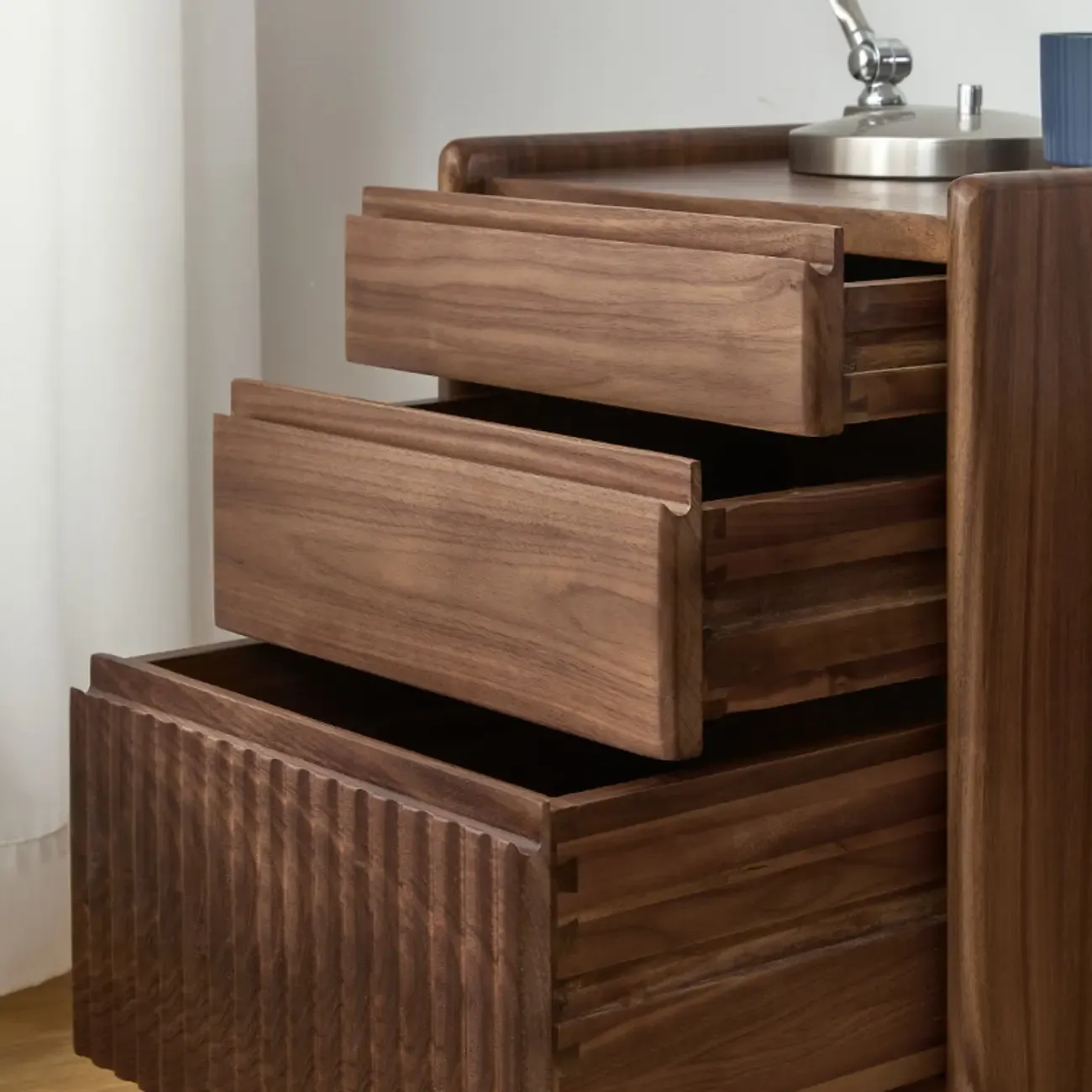 Brown Modern 3-drawer Solid Wood Bedside Nightstand