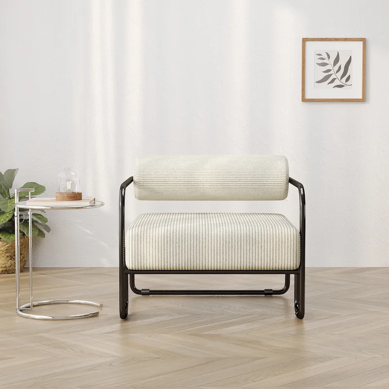 Corduroy Accent Chair with Iron Frame – Beige / Light Brown / Grey / Dark Green