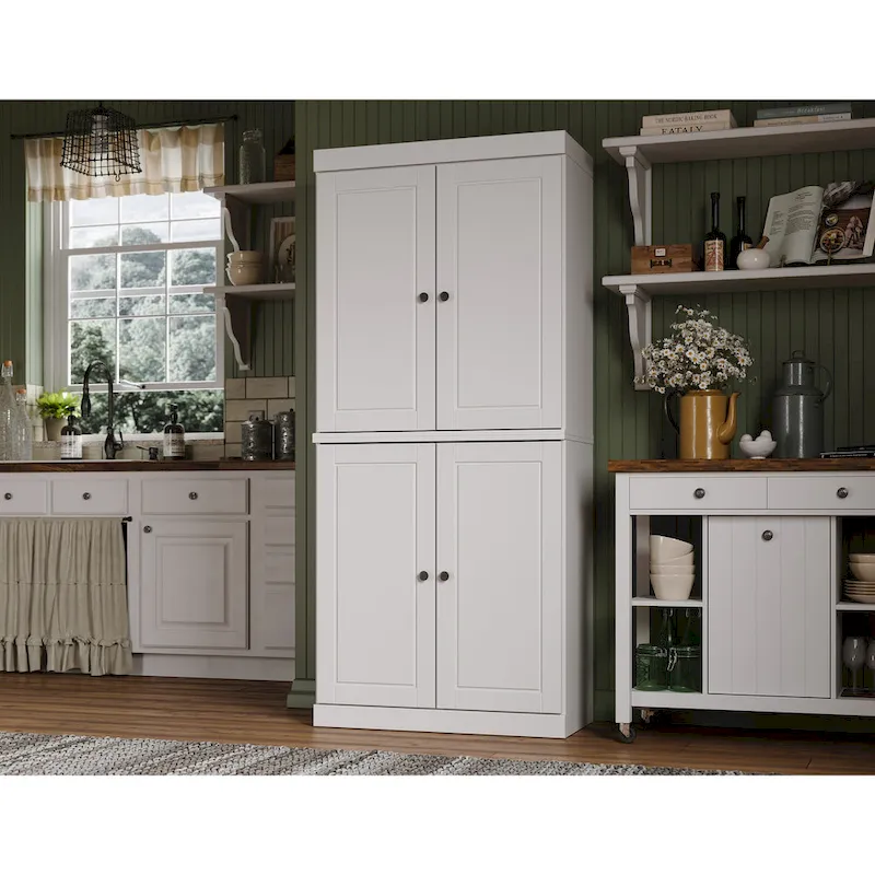 Palace Imports 100% Solid Wood Pantry Cabinet with Frosted, Clear Glass or Solid Doors and Adjustable Shelves