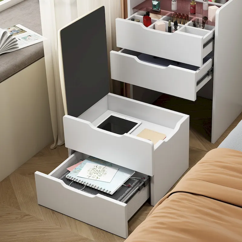 White 3-in-1 Vanity Desk with Flip-Top Mirror, 3 Drawers & Cushioned Stool, Single