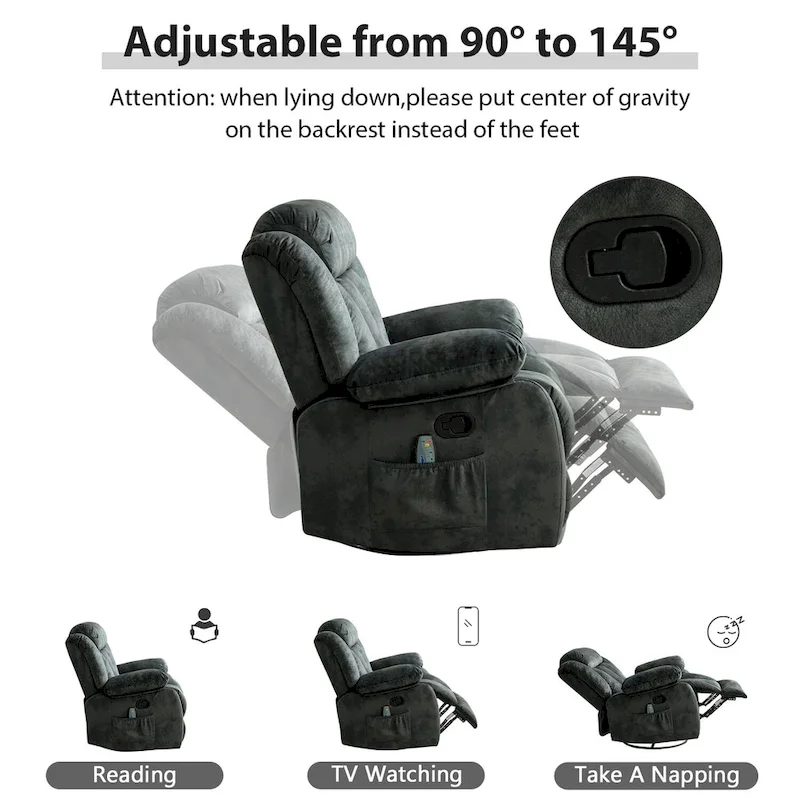 360 Rotatable Swing Manual Massage Rocker Recliner With Heat And Vibration