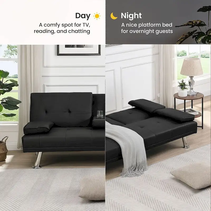 Modern Convertible Adjustable Sofa Bed - Faux Leather Recliner Double Sofa