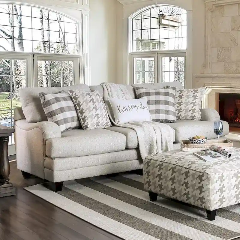 Light Grey, Transitional Style, 3-Seat Sofa with Linen Fabric & Wood Frame
