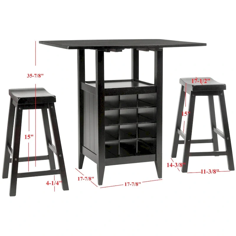 SAFAVIEH Mascha 3-Piece Set Drop Leaf Pub Table - 36  W x 36  L x 36  H - 36Wx36Dx36H