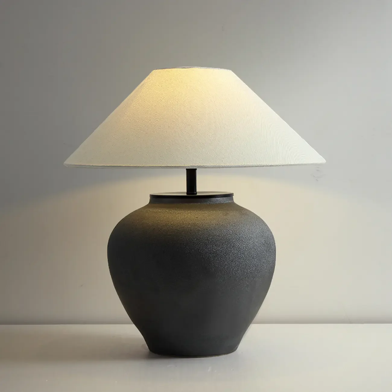 Modern Geometric Ceramic LED Desk Lamp with Fabric Shade